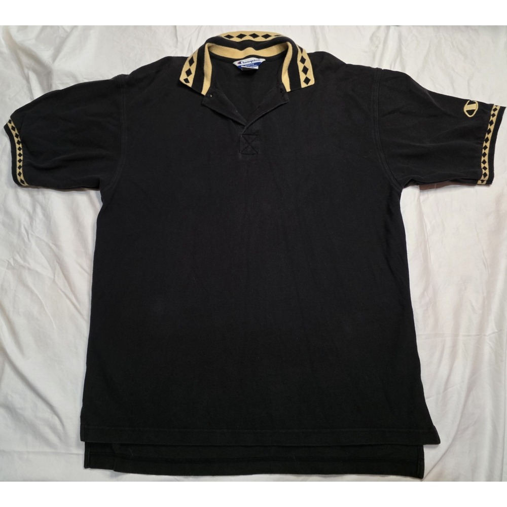 Vintage 90s Champion Authentic Athletic Apparel Polo Shirt Black Mens Large Y2K